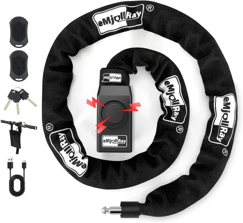 Vista 8 de Candado de cadena para bicicleta con alarma E Scooter Lock alarma antirrobo 110dB 4ft seguridad resistente con cable USB C y 3 llaves para Verde