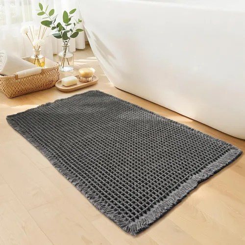 Vista 16 de Alfombra de baño negra – Alfombra de baño antideslizante y lavable, súper absorbente y de secado rápido, pequeña alfombra de baño bohemia para Negro