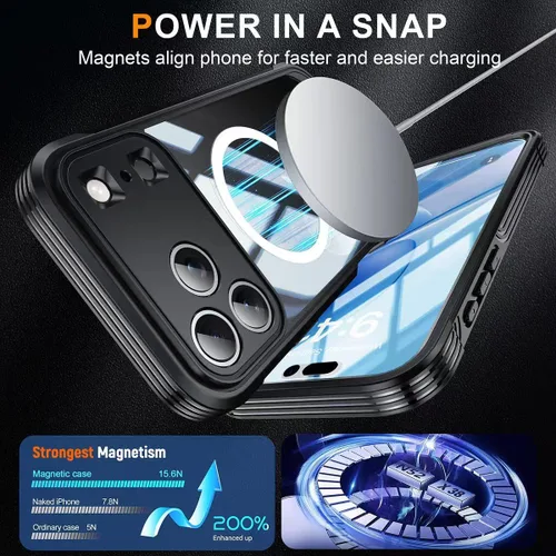 Vista 17 de TOPF&B Funda magnética para iPhone 16, compatible con MagSafe, cubierta completa de 360 grados, protector de pantalla de privacidad integrado