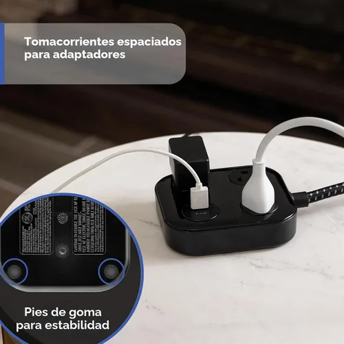 Vista 4 de GE SurGE Protector Power Strip con puertos USB, cable de extensión trenzado