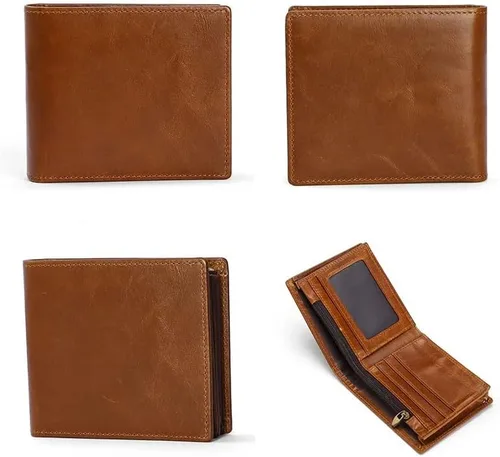 Vista 3 de SJYDQ - Cartera para hombre, hecha a mano, con tarjetero bancario, tarjetero para hombre