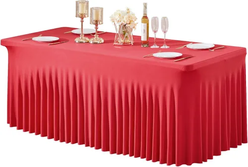 Vista 52 de Paquete de 1 manteles azul bebé para mesas rectangulares de 4 pies, cubiertas de mesa de spandex elástico de una pieza resistentes a las arrugas