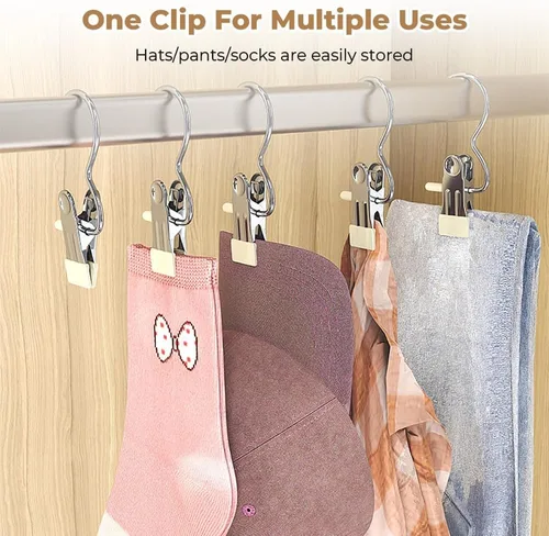 Vista 3 de 10/30/50 piezas de pinzas para la ropa que ahorran espacio para colgar pantalones y sombreros, gancho de viaje colgante de acero inoxidable
