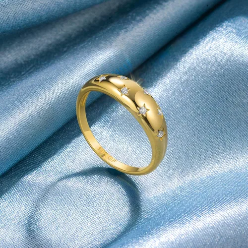 Vista 6 de AllenCOCO Chunky Gold Rings For Women Trendy Cubic Zirconia 14k Gold Plated Rings Stackable Set Dome Star Rings