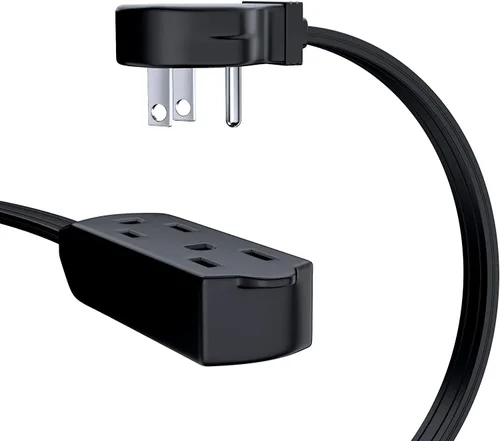 Vista 2 de Maximm Cable de extensión de enchufe plano de 50 pies, 3 salidas, enchufe Negro