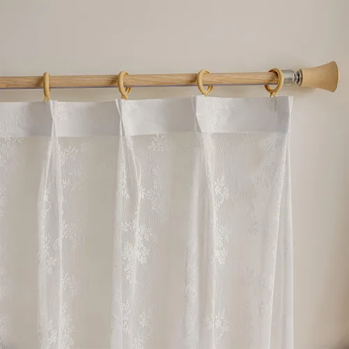 Vista 7 de Cortinas semitraslúcidas de encaje blanco de 54 pulgadas de largo, juego de 2 paneles de cortinas plisadas florales para ventana, dormitorio, sala