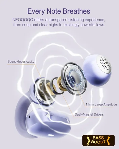 Vista 3 de A50 Auriculares de botón, auriculares Bluetooth 6.0 inalámbricos de oído abierto con comodidad sin peso de 5.3g, 48H de tiempo de reproducción, Oro