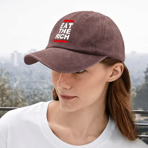 Vista 5 de OHOHOH Sombrero de camionero Eat The Rich Sombrero de jardinería Pigment Black Black Sombreros para hombres Regalos para papá Gorras de béisbol