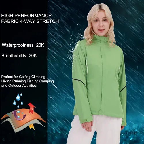 Vista 5 de Chaqueta de lluvia de golf para mujer, impermeable, transpirable, cortavientos, ligera, para correr, senderismo, ciclismo, camping