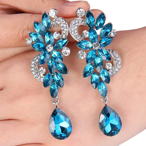 Vista 5 de BriLove - aretes colgantes bohemios con flores de cristal para novia