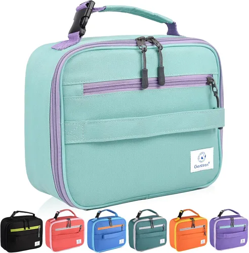 Vista 12 de Genteen Paquete de 2 bolsas de almuerzo suaves aisladas con doble cremallera, resistente, congelable y reutilizable para niños, hombres