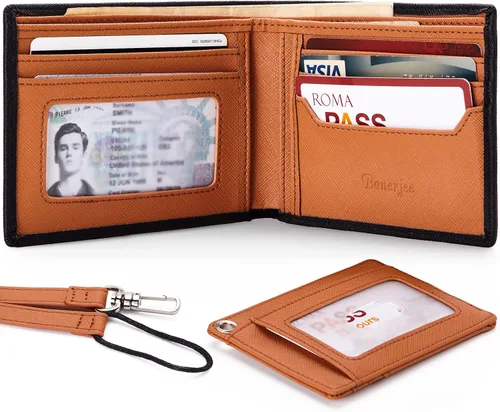Vista 2 de Silm Leather Wallet for Men RFID Blocking Bifold Larger Capacity with (12+6) Slots Credit Card Holder with Gift Box