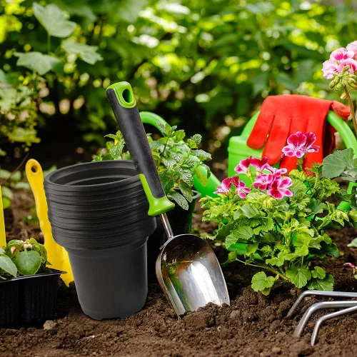 Vista 6 de KINGLAKE 100 piezas de macetas de plástico de 10 cm para plantas negras
