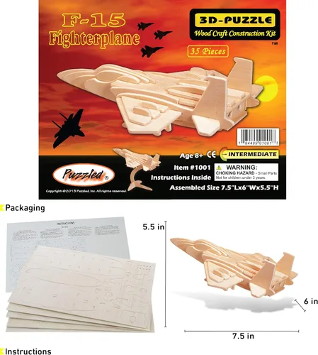 Vista 2 de Puzzled Kit de construcción de madera de avión de combate F15