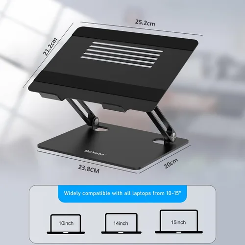 Vista 4 de BoYata Soporte para laptop, elevador ajustable para laptop con silicona deslizante y ganchos protectores, soporte para laptop de hasta 17 pulgadas