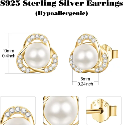 Vista 5 de AENEAS Pearl Stud Earrings for Women Sterling Silver Cultured Pearl Studs Earrings Jewelry Gifts for Women Mom Wife