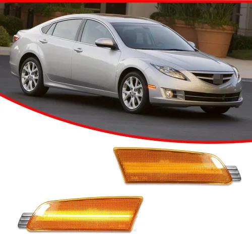 Vista 2 de Luz LED Ámbar Lente Ámbar Marca Lateral de Parachoques Delantero Lámpara de Guardabarros Compatible con Mazda 6 2009 2010 2011 2012 2013