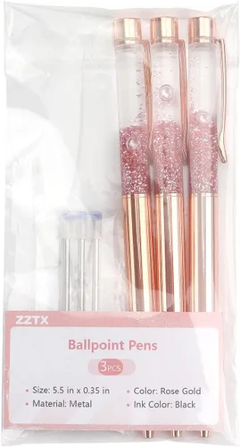 Vista 7 de ZZTX 3 bolígrafos de oro rosa, bolígrafo de metal brillante dinámico de arena líquida con repuestos, tinta negra, suministros de oficina, bolígrafos