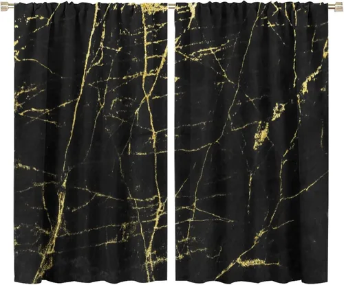 Vista 79 de Cortinas abstractas de mármol de lujo de lujo azul marino dorado a rayas con patrón de mármol estampado para dormitorio, sala de estar, cortinas