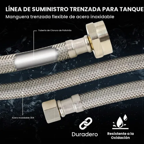 Vista 7 de HIGHCRAFT Línea de suministro de agua de inodoro flexible de 12 pulgadas, conector de manguera de inodoro de acero inoxidable trenzado, compresión