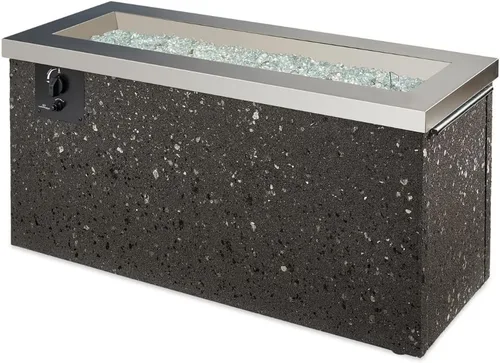 Vista 5 de Outdoor GreatRoom Co - Mesa para fogata de gas Key Largo para patio exterior, mesa rectangular de acero inoxidable de 48 pulgadas, base de estuco