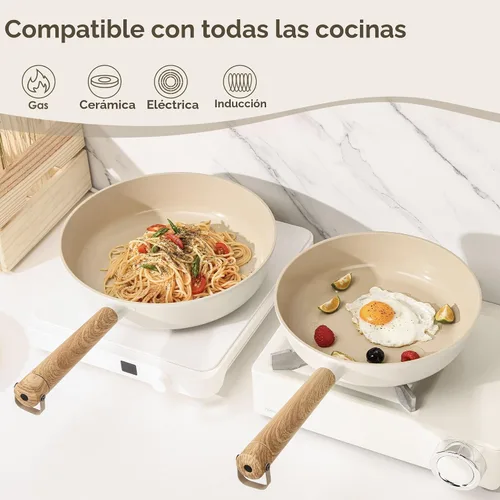 Vista 7 de SENSARTE - Juego de utensilios de cocina de cerámica antiadherente, ollas y sartenes no tóxicas y saludables, juego de cocina recubierto