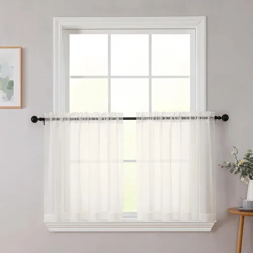 Vista 99 de 2 paneles de cortinas traslúcidas blancas para dormitorio, sala de estar, 96 pulgadas de largo, modernas, suaves, ligeras, con bolsillo para barra