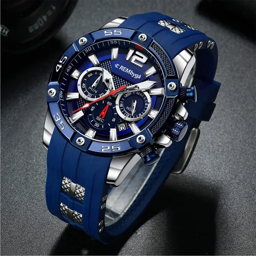 Vista 6 de Rembyga Relojes de pulsera para hombre con esfera luminosa y correa de silicona casual