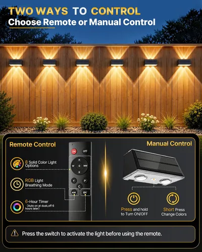 Vista 4 de Luces solares para valla al aire libre con control remoto, paquete