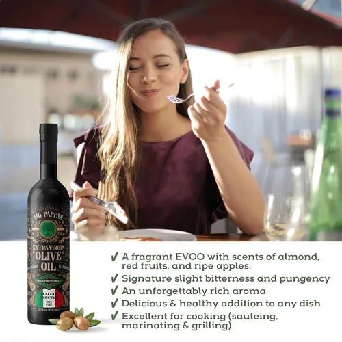 Vista 9 de M.G. PAPPAS Aceite de oliva orgánico italiano extra virgen prensado en frío, galardonado, AOVE sin filtrar, sin gluten, sin alérgenos, aceite
