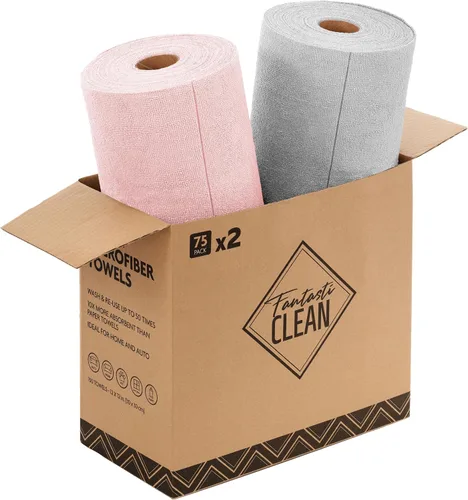 Vista 35 de Fantasticlean - Rollo de paño de limpieza de microfibra, 75 hojas, 12 x 12 pulgadas (beige) Super Absorbent, Lint-free, Tear-away Microfiber Towel