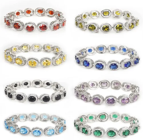 Vista 6 de Qingbin - Pulsera ovalada con circonita cúbica AAA+, pulsera clásica de tenis con circonita cúbica