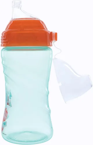 Vista 3 de Nuby No Spill Printed Thirsty Kids - Vaso deportivo antiderrames con boquilla suave y tapa, 12 onzas, más de 12 meses, paquete individual de 1