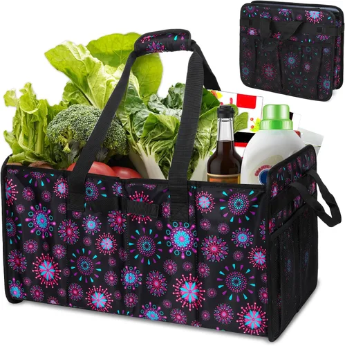 Vista 10 de Bolsa de mano extragrande con marco de alambre, plegable, reutilizable, bolsas de compras resistentes para comestibles con asas, organizador