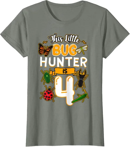 Vista 14 de Camiseta de fiesta de cumpleaños de insectos de este cazador de insectos de 4 años, Negro, S
