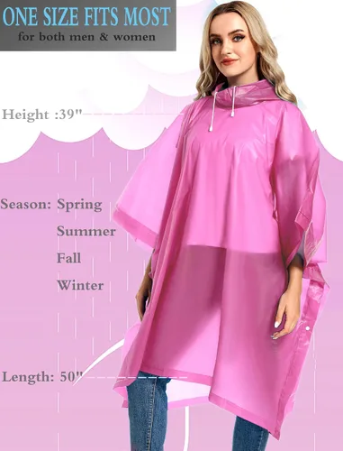 Vista 10 de Paquete de 2 ponchos de lluvia para adultos, reutilizables, impermeables, de supervivencia, emergencia, resistente, con capucha con cordón