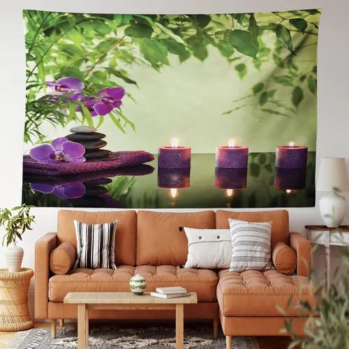 Vista 88 de Ambesonne Tapiz hippie, abrazo de hongos de ensueño y árbol de la vida místico y mandal verde, decoración de tela para colgar en la pared