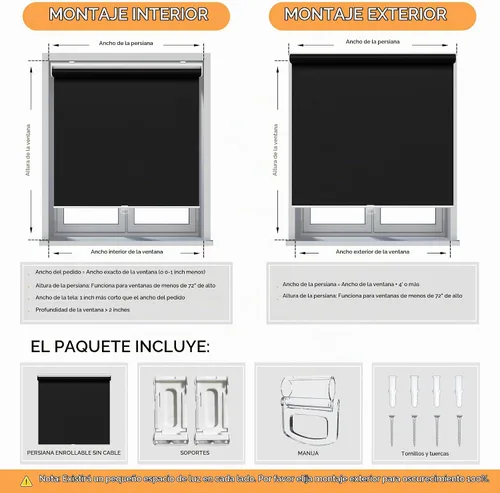 Vista 8 de Persianas enrollables opacas sin cordón para oscurecer la habitación, con sistema de resorte, protección UV, persianas de puerta, para hogar y Negro