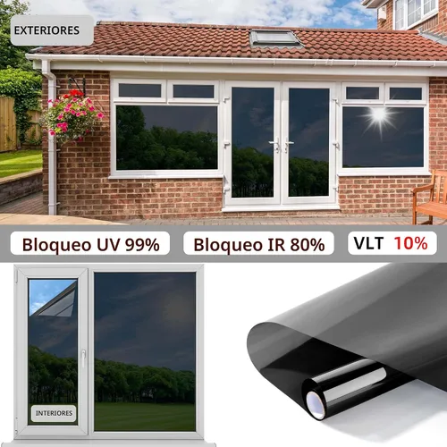 Vista 6 de FuFin Película de privacidad unidireccional para ventana con herramientas de instalación, material PET de alta calidad, control de calor, 99%