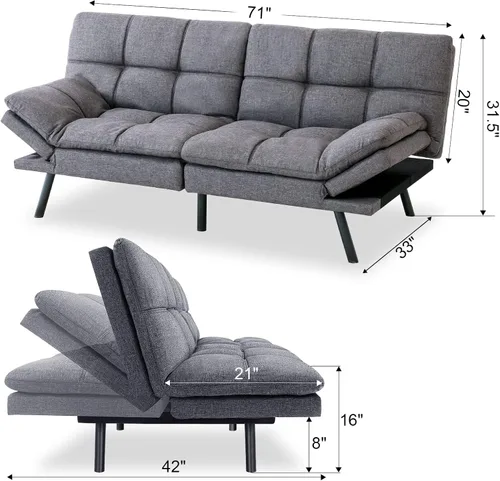 Vista 2 de Maxspeed Sofá cama tipo futón, sofá cama convertible moderno con reposabrazos ajustables para estudio, apartamento, oficina, sala compacta