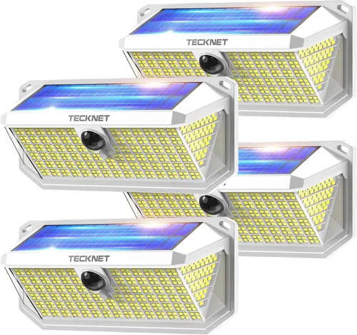 Vista 8 de TECKNET Luces Solares Súper Brillantes para Exteriores Paquete de 3, 2×231 LED y 1×416 LED, Ángulo de 300° y 3 Modos de Iluminación con Sensor