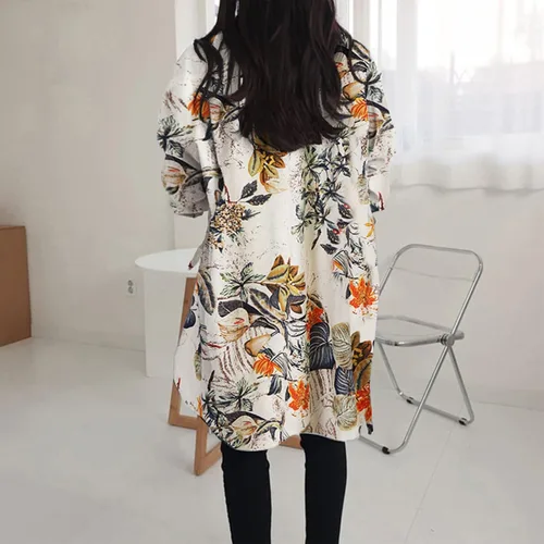 Vista 22 de Camisas de manga larga con botones para mujer, asimétricas, casuales, con cordones, túnica de gran