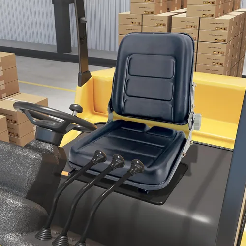 Vista 2 de Asiento de tractor de suspensión de PVC con ángulo de respaldo ajustable de 140° Negro Se adapta a carretilla elevadora de excavadora, tractor