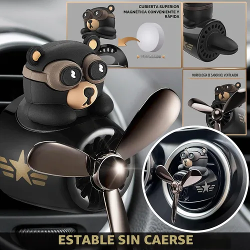 Vista 3 de Clip de ventilación para ambientador de coche de avión - Bear Pilot, hélice Negro
