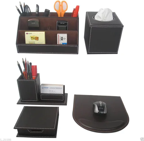 Vista 10 de KINGFOM Juego de organizador de escritorio de oficina T102-3PCS/suministros de oficina Ecológico de cuero sintético incluye soporte para caja