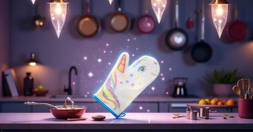 Vista 7 de Guante de horno de silicona con diseño de unicornio mágico con purpurina, guantes de cocina resistentes al calor, silicona suave, forro de tela