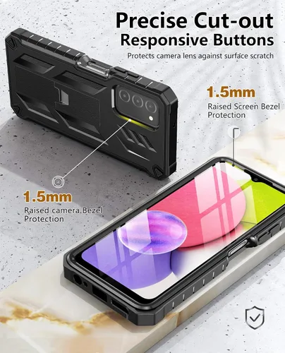 Vista 5 de SOiOS Funda para teléfono Samsung Galaxy A03S: Soporte duro integrado y protector táctil Militar a prueba de golpes TPU resistente suave resistente
