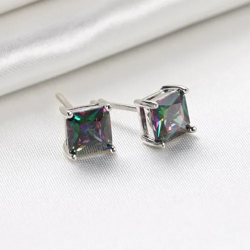 Vista 7 de Aretes chapados en oro blanco 18K multicolor, negro, Cubic, Zirconia, Stud, joyas para niñas, adolescentes, mujeres