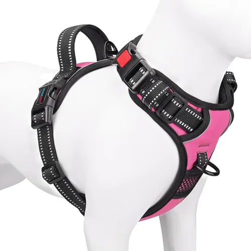 Vista 14 de PHOEPET Arnés para perro sin tirones, chaleco reflectante ajustable con asa de entrenamiento, bolsillo para identificación con nombre, 2 ganchos