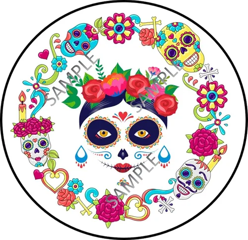 Vista 2 de Halloween Catrinas mexican Dia de Muertos transfer para Gelapaletas/imagen comestible para decoración de gelatina impresa Mirrow en papel comestible